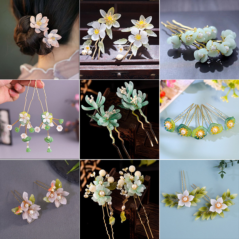 Florist Supplies - 1Pair Vintage Hairpin Glazed Flower Tiara